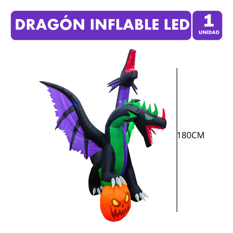 Decoración Gigante Dragón Inflable Led Para Halloween(210cm) Negro