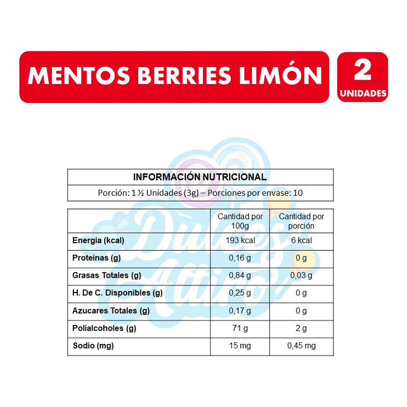 Mentos Berries Limón - Goma De Mascar Sin Azúcar (pack 2uni)