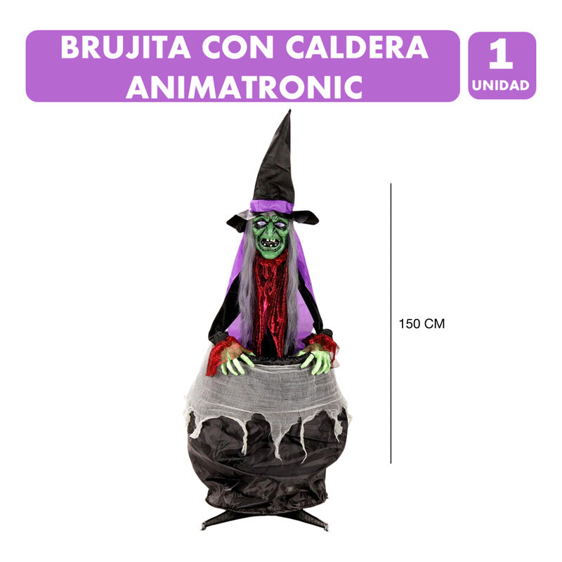 Bruja Con Caldera Animatronic Con Movimiento Deco Halloween