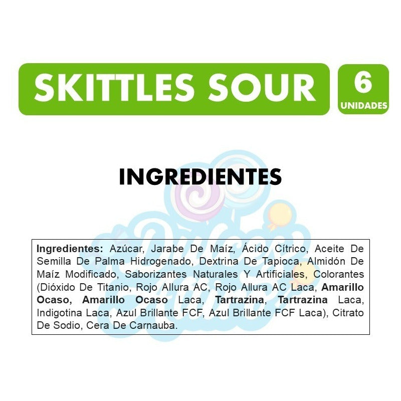 Dulces Skittles Sour, Sabores Surtidos (pack De 6 Unidades).