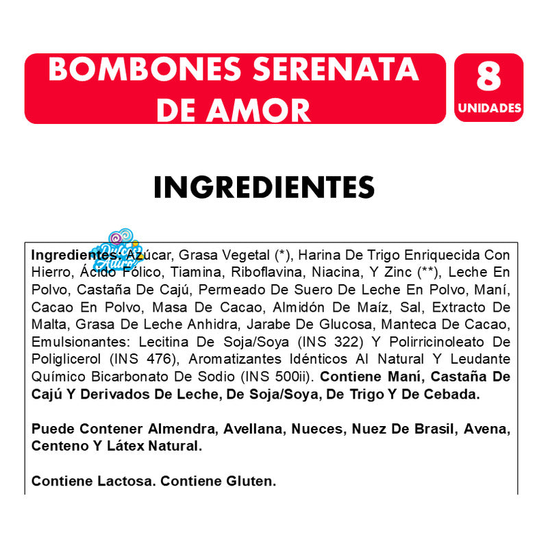 Chocolate Bombon Serenata De Amor Garoto (caja 8 Unidades)