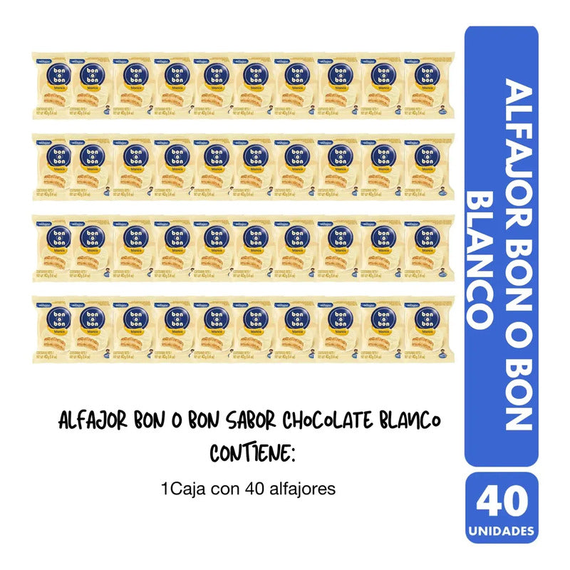 Alfajor Bon O Bon Chocolate Blanco - Caja Con 40 Unidades