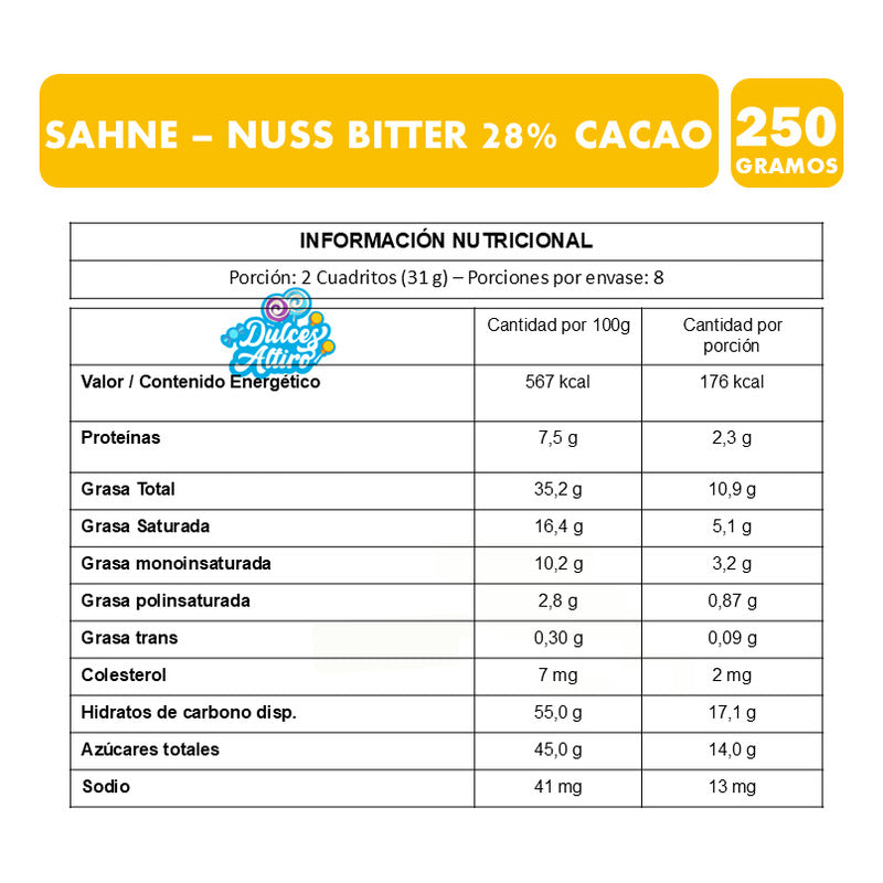 Chocolate Sahne-nuss Bitter 51% Cacao (tableta De 250 Gr)