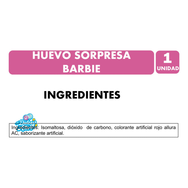 Huevo Sorpresa Barbie De Mattel Con Caramelos Sin Azúcar