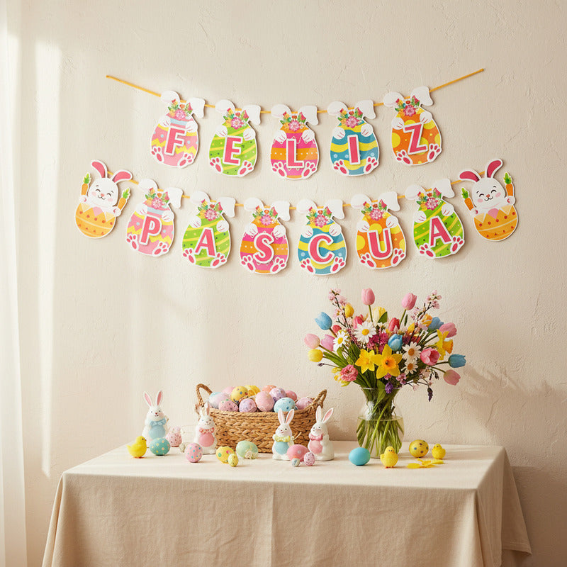 Especial Pascua - Banderín Decorativo Feliz Pascua 2 Metros Multicolor Banderín Pascua Huevitos