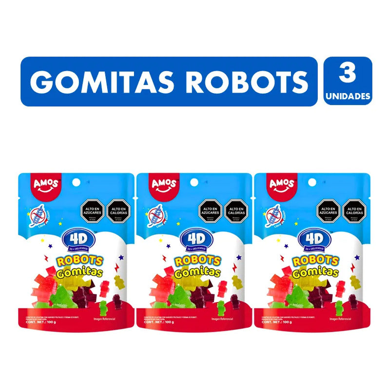 Gomitas 4d En Forma De Robots Sabor A Frutas (pack 3 Uni)