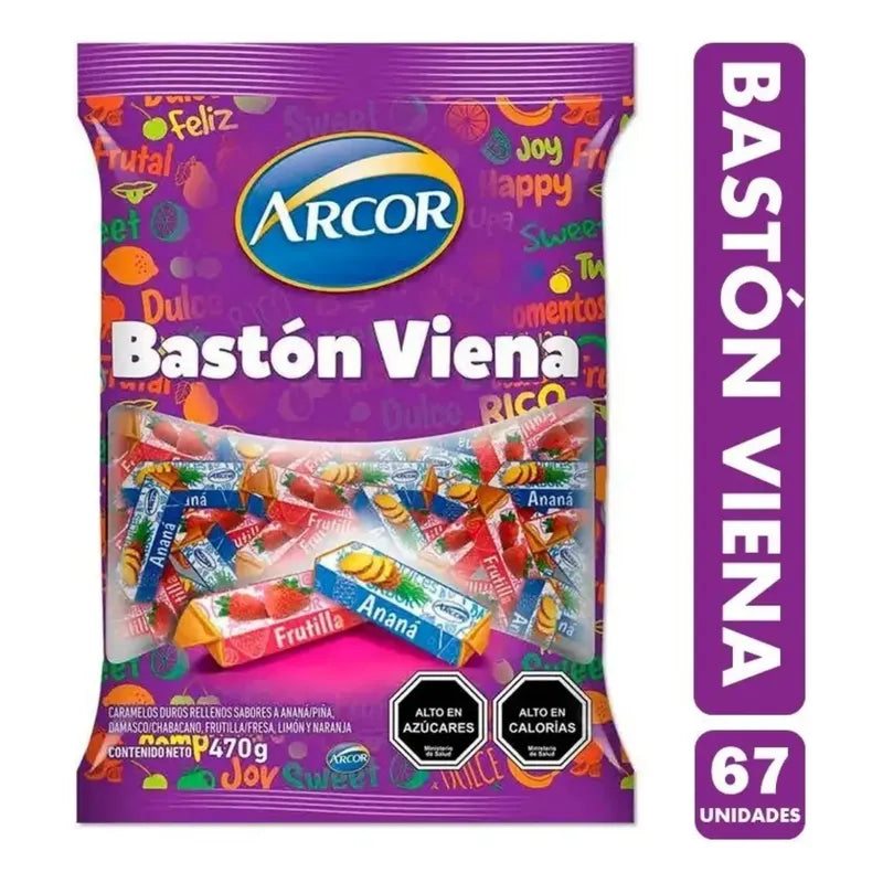 Caramelos Bastón Viena De Arcor - Sabor Frutas (470gr)
