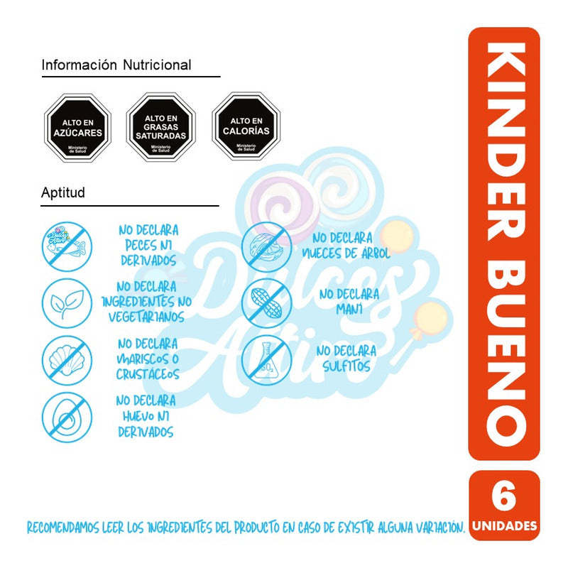 Chocolate Kinder Bueno, Sabor Avellana (caja Con 6 Unidades)