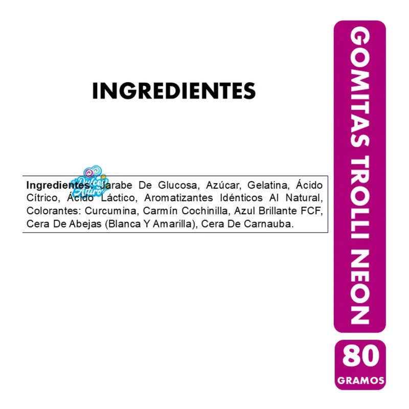 Gomitas Trolli Neon Squiggles - Sabores Frutales (80g)