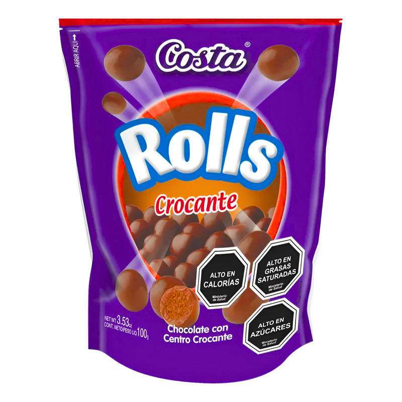 Rolls De Chocolate Con Centro Crocante De Costa (100g)