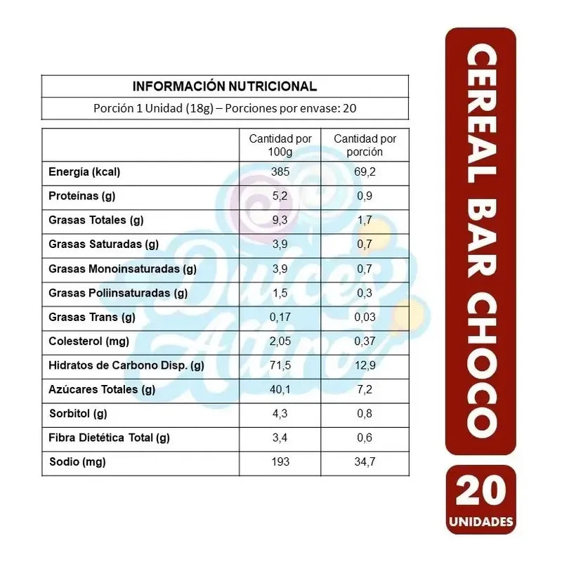 Barras De Cereal Sabor Chocolate (caja Con 20 Unidades)