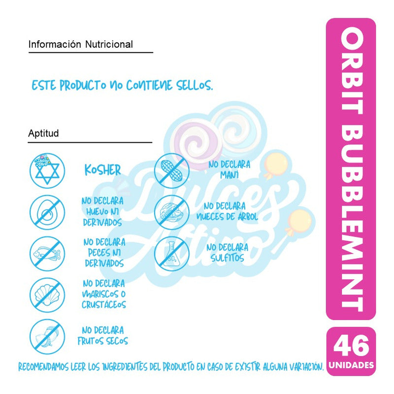 Chicles Orbit, Sabor A Fruta Y Menta (frasco Con 46unidades)
