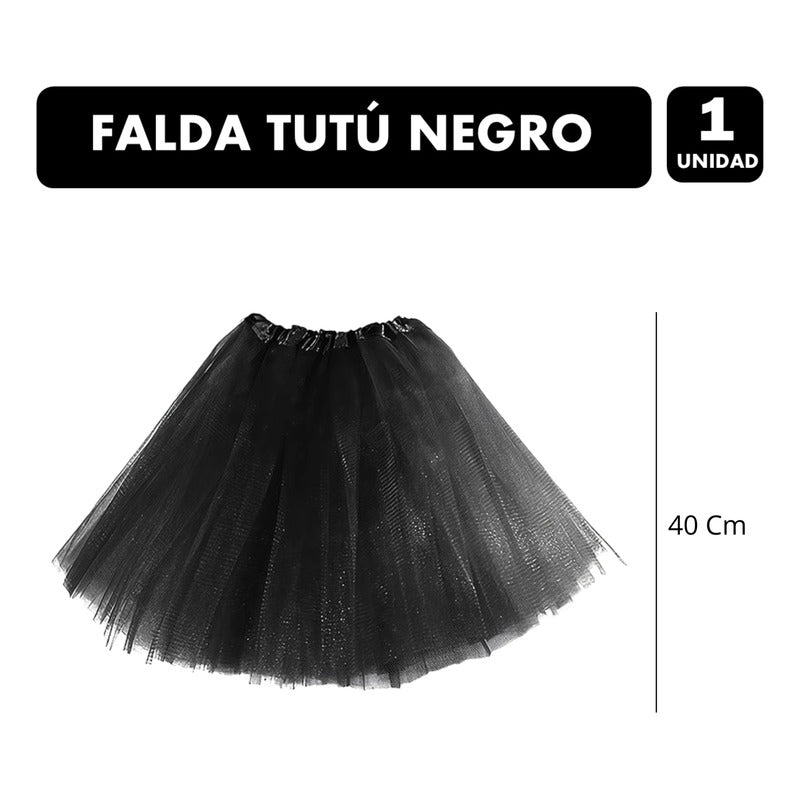 Falda Tutu Negro Liso Mujer Especial Halloween 40 Cm Tul Estandar