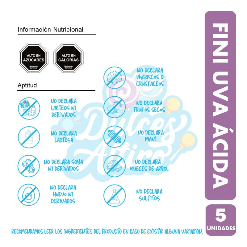 Tubos Fini Sabor Uva Ácida (pack De 5 Unidades)
