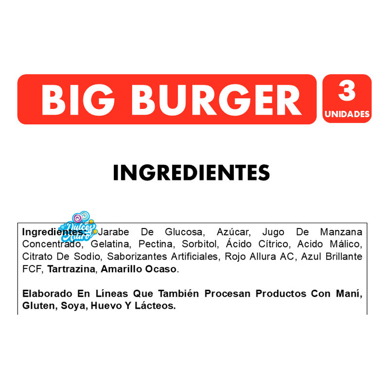 Big Buger - Gomita En Forma De Hamburguesa Por Partes (3un)