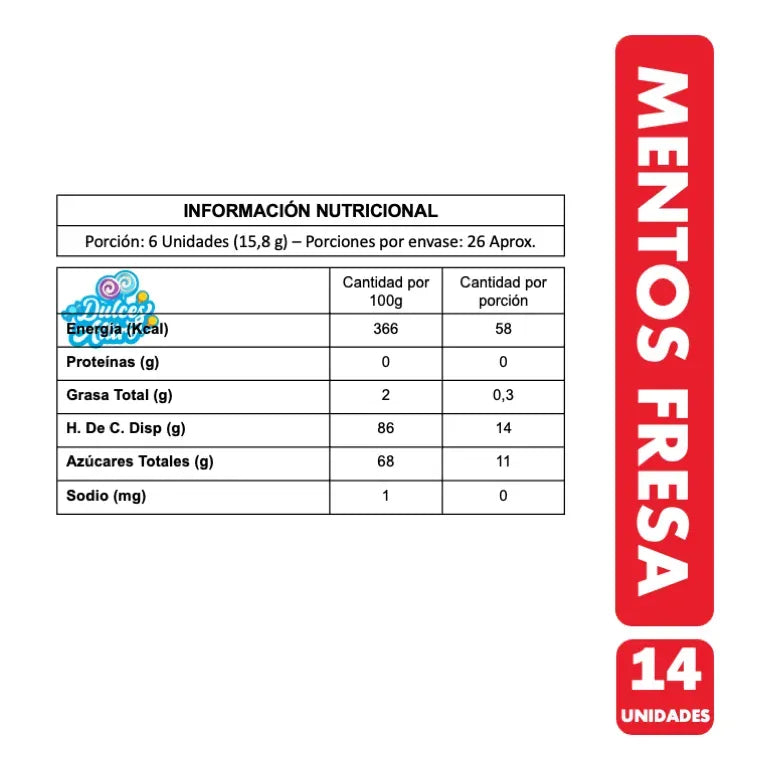 Caramelos Masticables Mentos Sabor Fresa (display 14 Rollos)