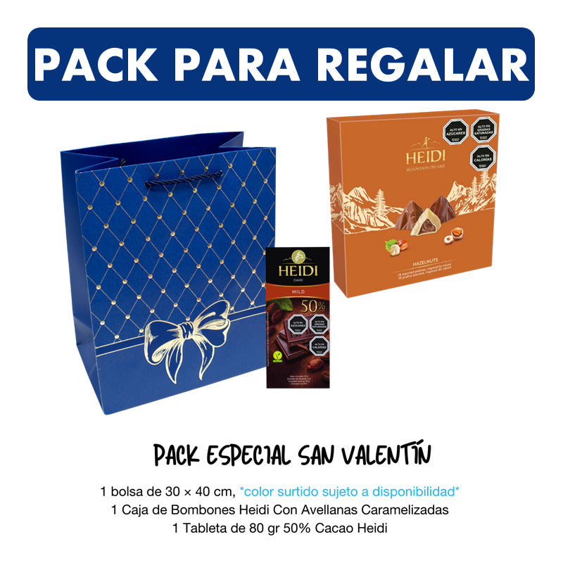 Pack Bombones Avellana Heidi + Chocolate 50% Cacao + Bolsa