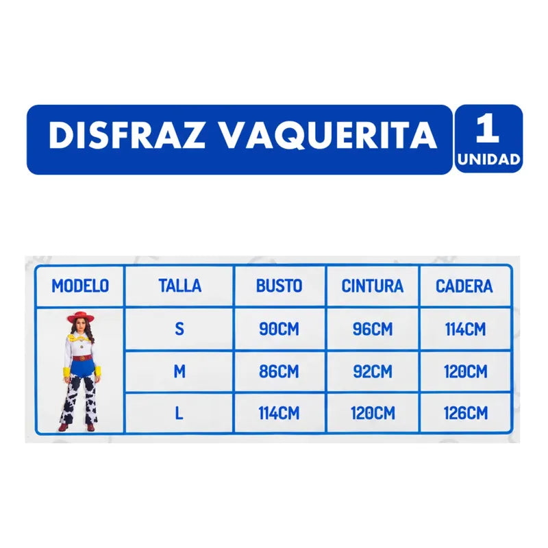 Traje Vaquerita Disfraz Para Adulta (escoge Tu Talla) Azul L