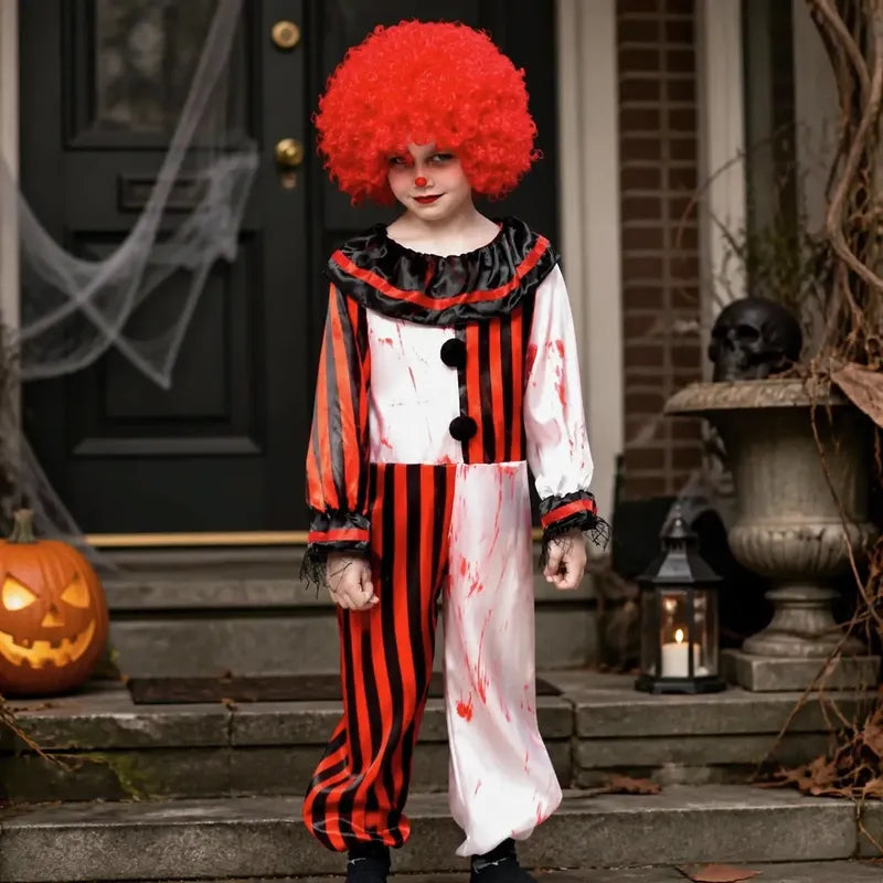 Disfraz De Payaso Rayas Infantil Niño Fiesta Halloween Rojo 10-12
