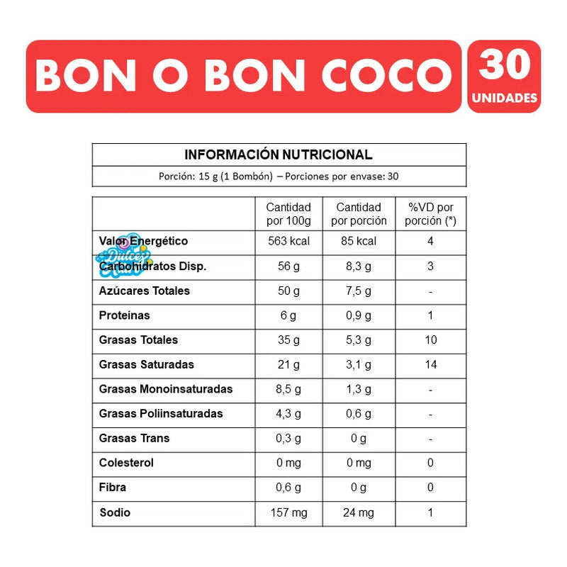Bon O Bon Sabor Coco Chocolate Blanco (caja Con 30 Bombones)