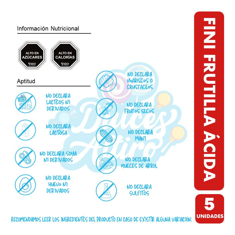 Gomitas Fini - Tubos Sabor Frutilla Ácida (pack De 5uni)