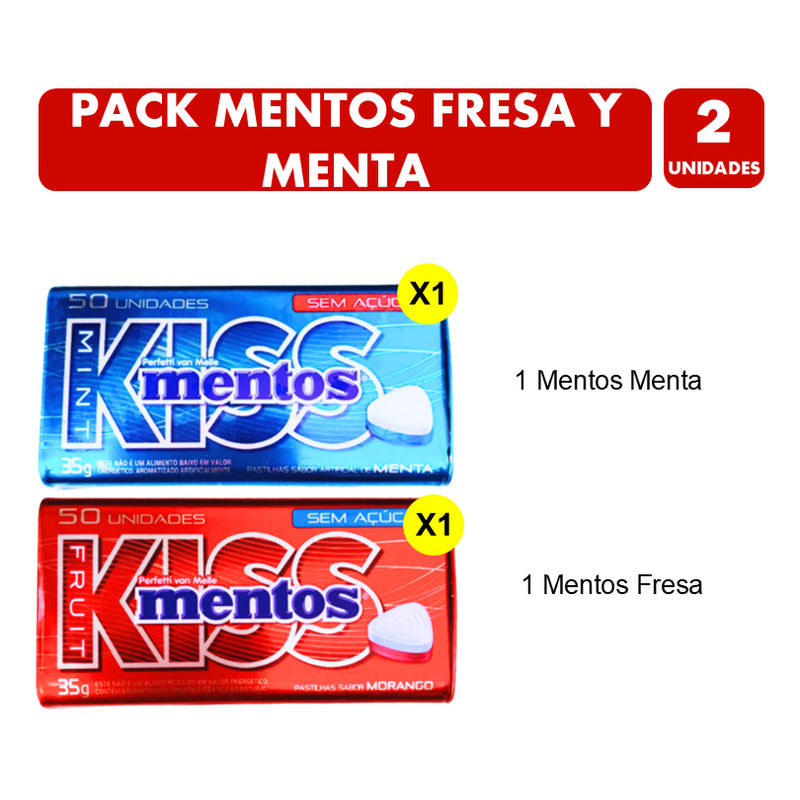 Pack 2 Caramelos Mentos Kiss Fresa Y Menta (sin Azúcar)