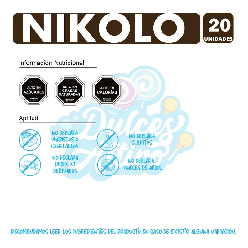 Nikolo - Barras De Chocolate Con Maní De Arcor(caja Con 20u)
