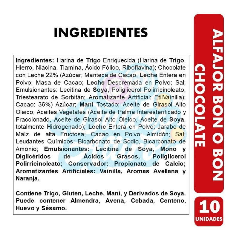 Pack Alfajor Bon O Bon Sabor Chocolate (pack De 10 Uni)