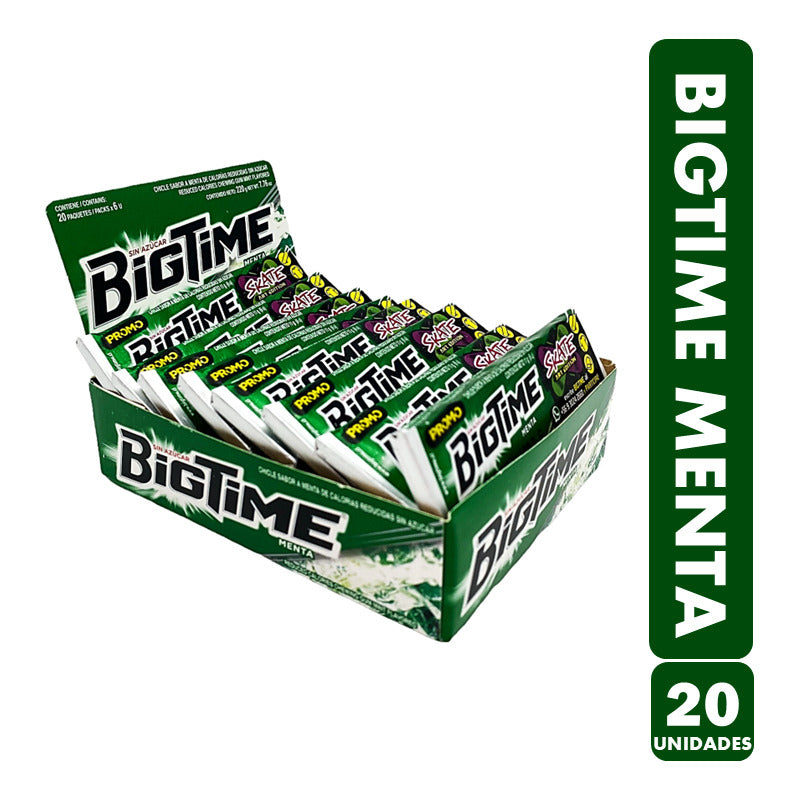 Bigtime Verde - Chicle Sabor Menta Sin Azúcar (caja Con 20u)