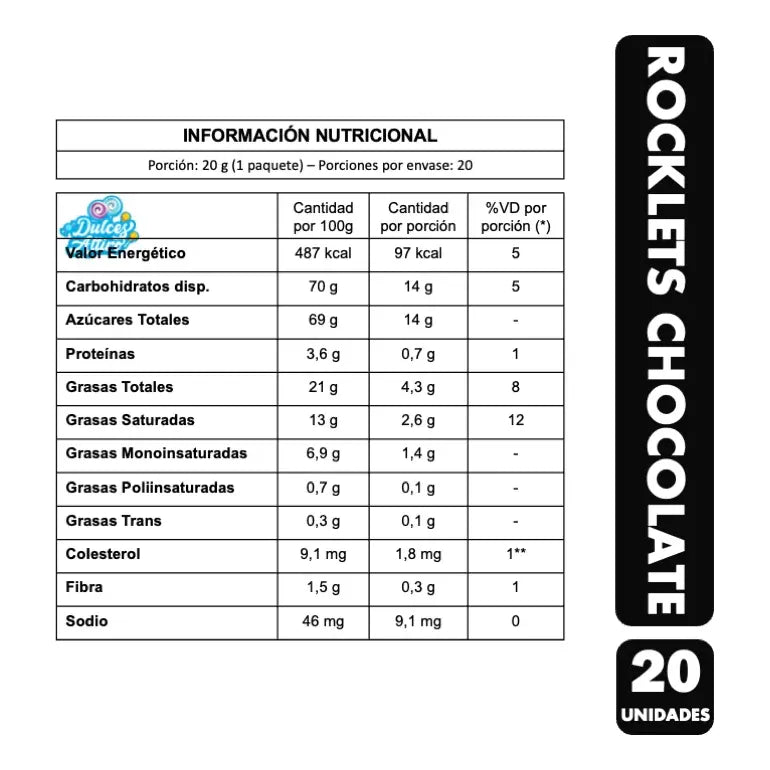Rocklets Sabor Chocolate Cubierto Con Caramelo De Arcor