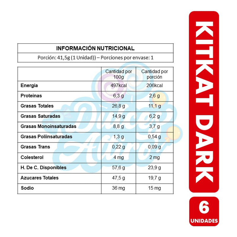 Kit Kat Chocolate Amargo- Marca Nestlé (pack Con 6 Unidades)