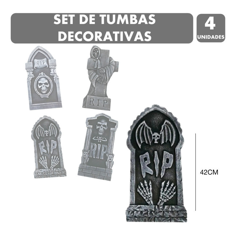 Lapidas Decorativas Especial Halloween-pack De 4 Tumbas 42cm
