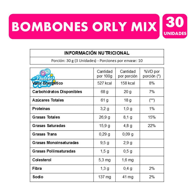 Bombones De Chocolate Orly Mix - Sabores Surtidos (caja 30u)