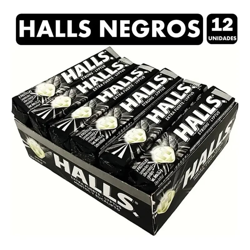 Halls Caramelos Negro Extra Fuerte - Display 12 Unidades