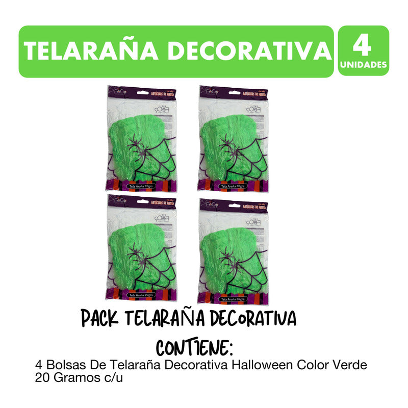 Pack Telaraña Halloween Decoración Color Verde (4 Unidades)