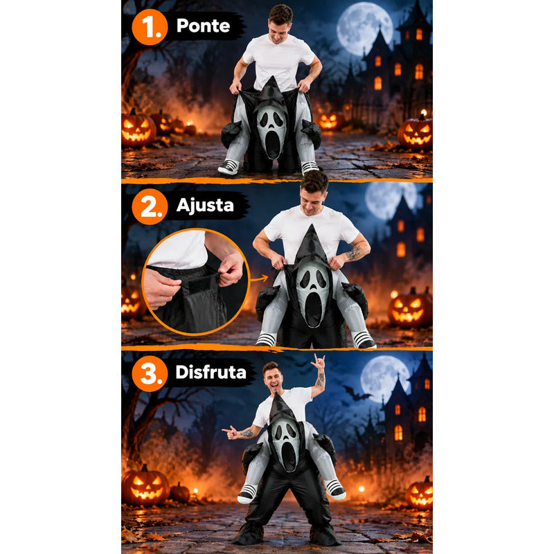 Disfraz Inflable Fantasma Ride Adulto Noche Halloween Negro 160-190