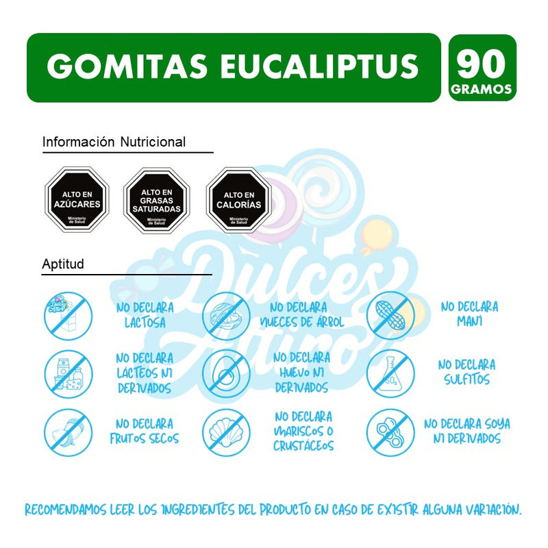 Gomitas De Eucalipto Color Verde Merello(contiene 90 Gramos)