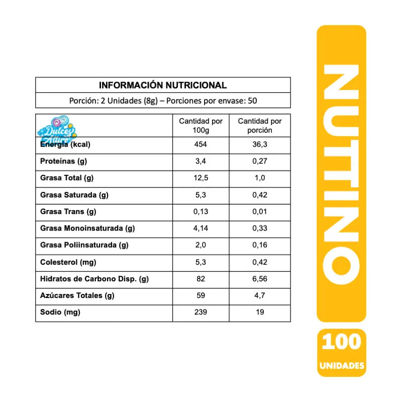 Nuttino Caramelo Masticable Con Relleno Libre De Gluten 100u