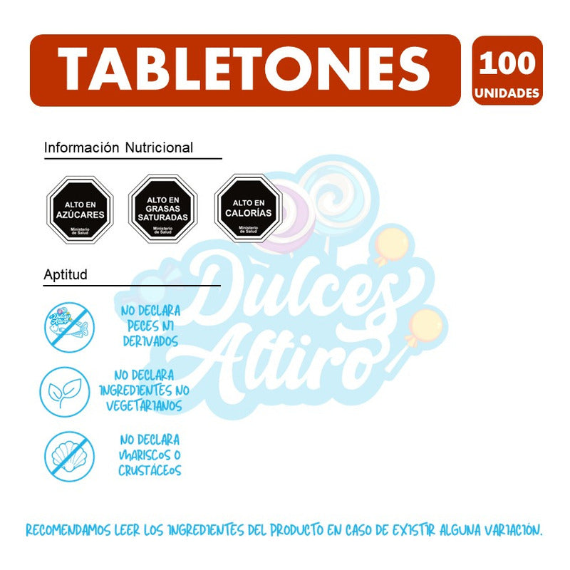 Tabletones - Formato Clásico De Infancia (bolsa Con 100 Un)