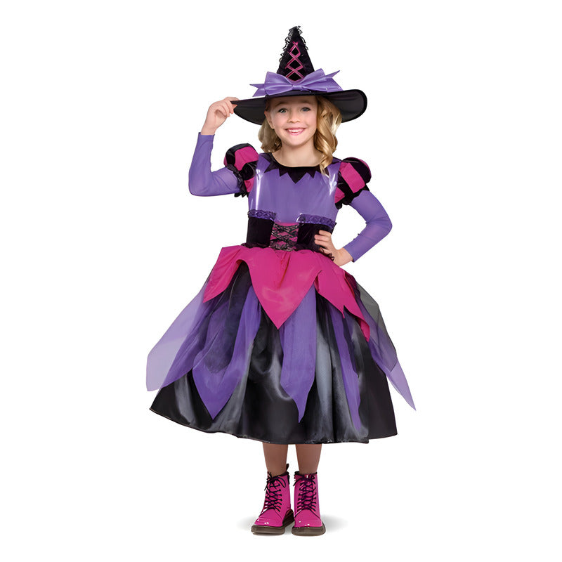Disfraz Brujita Con Gorro Premium Para Halloween Talla 4-6 Violeta