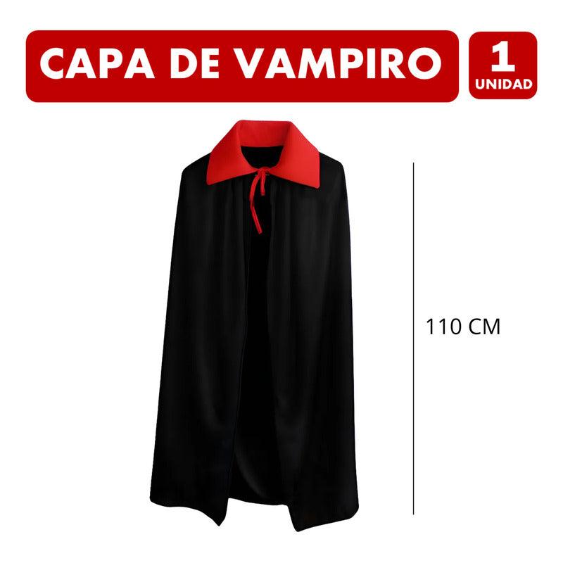 Capa De Vampiro Cuello Rojo Especial Halloween 110 Cm Negro 110cm