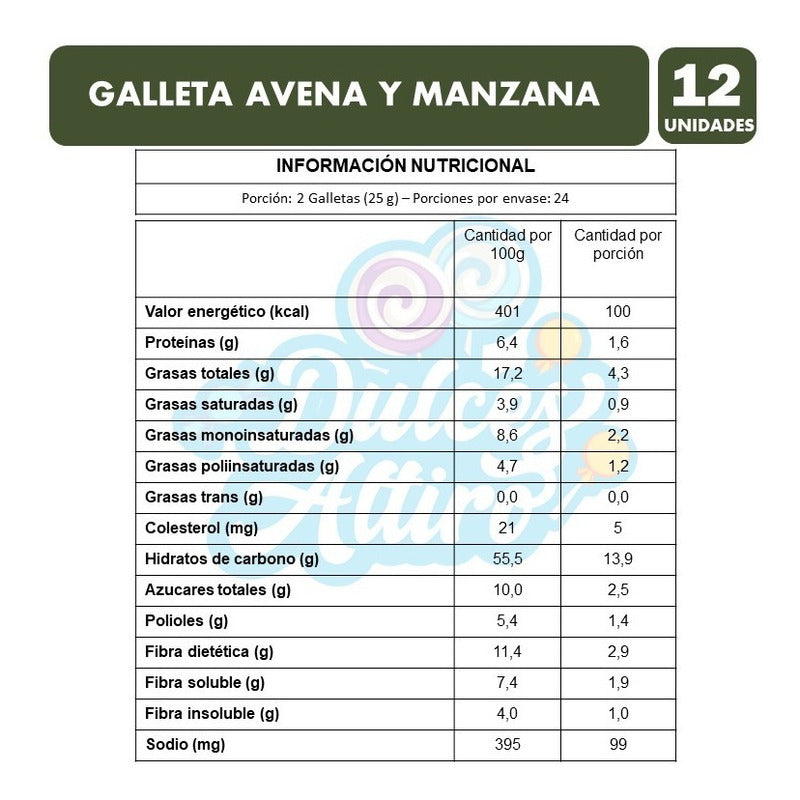 Caja Galletas Con Avena Y Manzanas (caja Con 12 Unidades)