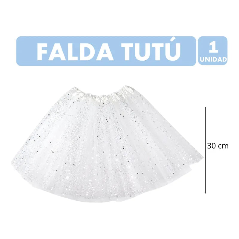 Falda Tutú Blanca Con Brillos Para Niña Fiesta Halloween Blanco Brillitos 6-8