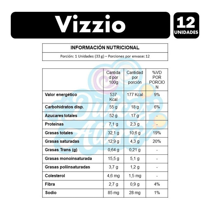 Chocolate Vizzio, De Costa - Caja Con 12 Sobres De 33gr C/u.