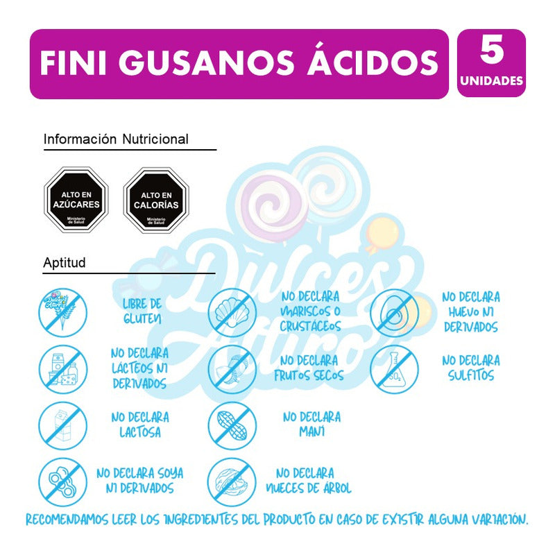 Gomitas Fini Gusanos Ácidos Sabores Surtidos (pack De 5 Uni)