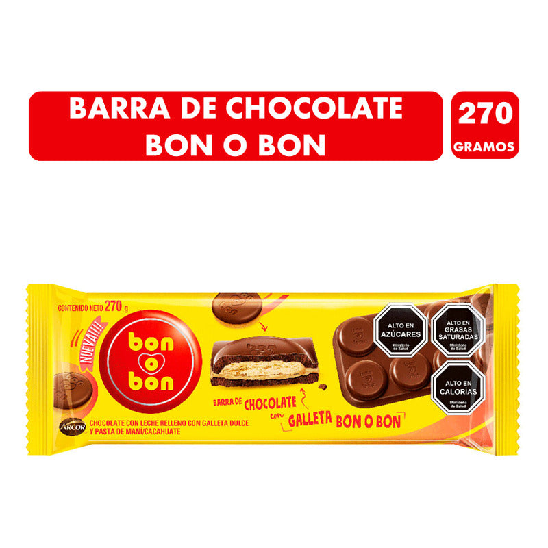 Barra De Chocolate Con Galletas Bon O Bon De 270 Gramos