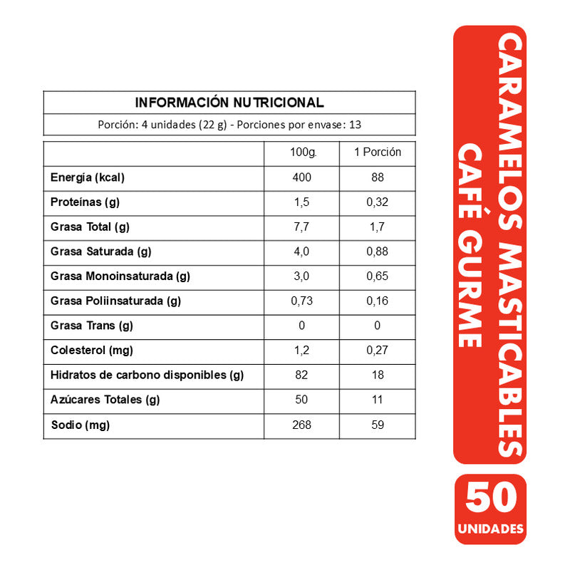 Caramelo Masticable De Café Gurme - Bolsa Con 50 Unidades
