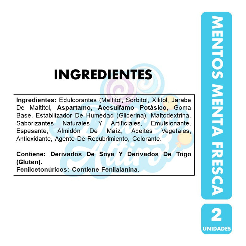 Chicle Mentos Sabor A Menta - Azul - Sin Azúcar(pack Con 2u)