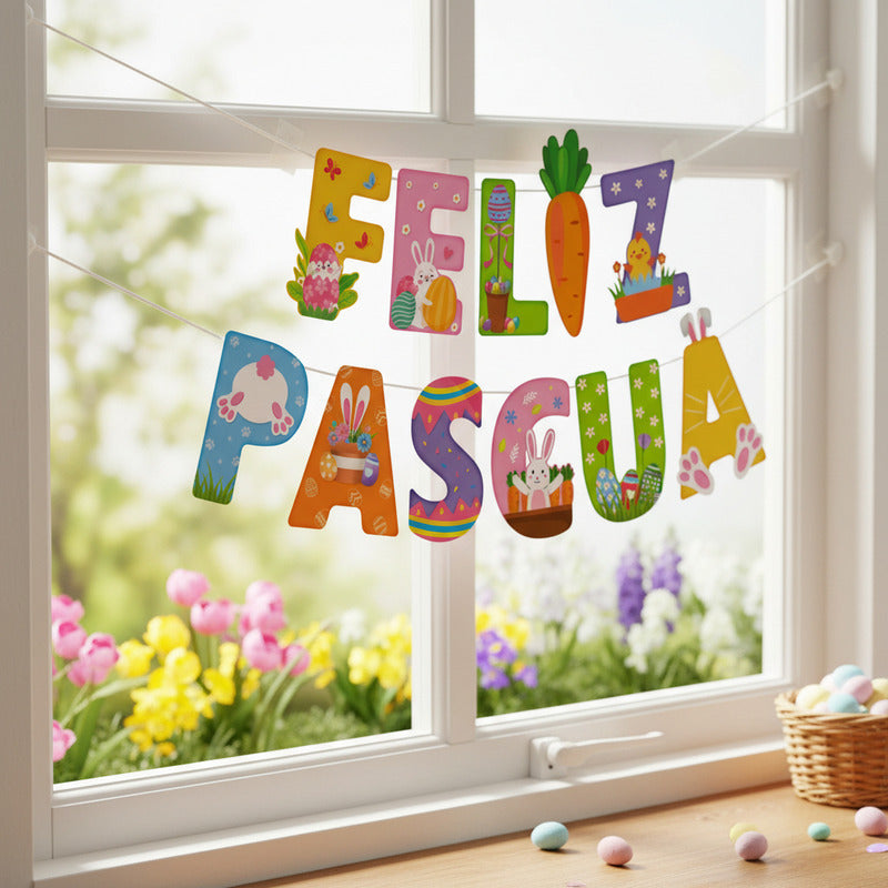 Especial Pascua - Banderín Decorativo Feliz Pascua 2 Metros Muticolor Banderín Pascua