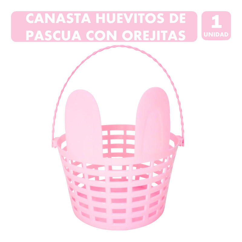 Canasta Con Orejitas Especial Huevitos De Pascua - Rosado